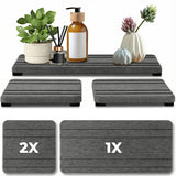 Set Tavi Absorbante Elindor® din Piatra, Diatomit, Uscare Rapida, Anti-Alunecare, pentru Chiuveta si Blat, Design Striat, 3 Piese, 21 x 10 cm si 10 x 10 cm, Gri Inchis