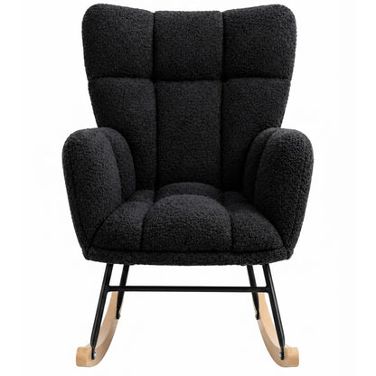 Fotoliu Balansoar Elindor® cu Spatar, Ergonomic, Cadru Solid din Otel, Ideal pentru Living, Dormitor, Camera Copilului, 68 x 88 x 93 cm, Negru