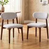Set 2 Scaune Elindor® Ergonomice, Design Contemporan, Scaun cu Spatar si fara Manere, din Bumbac si In cu Picioare Maro Inchis, Potrivite pentru Living, Bucatarie, Birou, Dormitor, Gri Deschis