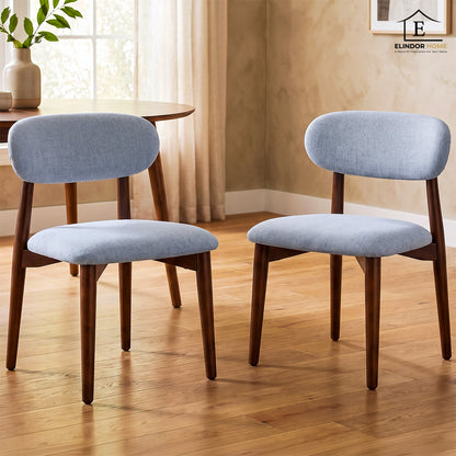 Set 2 Scaune Elindor® Ergonomice, Design Contemporan, Scaun cu Spatar si fara Manere, din Bumbac si In cu Picioare Maro Inchis, Potrivite pentru Living, Bucatarie, Birou, Dormitor, Gri Albastrui