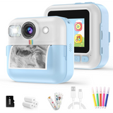 Camera Foto Instant Pentru Copii Elindor®, Ecran 2.4 Inch, 1080P, 16X Zoom, Printare Fara Cerneala, 3 Role Hartie Incluse, 32GB SD, Albastru
