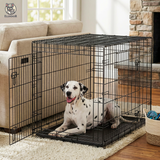 Cusca pentru Animale Elindor® Pliabila, Potrivita pentru Caini de Talie Medie si Mare de 19 Kg, Utilizare in Interior si Exterior sau Calatorii, cu 2 Usi, Baza din Plastic Detasabila, 2 Manere pentru Transport, Marime XL, 91×56.5×64.5 cm,