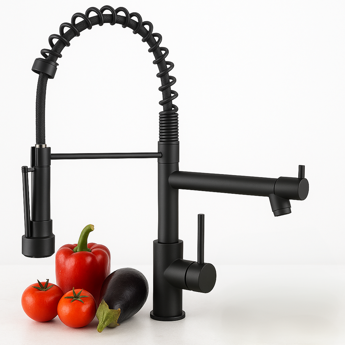 Baterie Chiuveta, Tip Cascada Elindor®, Robinet de Apa Modern, Monocomanda pentru Baie si Bucatarie, Otel Inoxidabil, Montare pe Chiuveta, Jet Larg, Multifunctionala Design Elegant pentru Lavoar sau Vas, Finisaj Mat Neagra