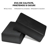 Set 2 Blocuri Premium de Yoga Elindor® Caramizi cu Suprafata Antiderapanta pentru Sport, din Spuma Densa si Durabila, Ideale pentru Meditatie, Mobilitate, Stabilitate si Echilibru, 22.9x15.2x10 cm, Negre