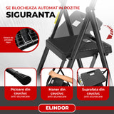 Scara Pliabila Metalica Elindor® cu 3 Trepte, Portabila, cu Pedale si Maner Antiderapante, Ideala pentru Interior sau Exterior, pentru Uz Casnic, Usor de Depozitate, 51 × 68 × 104 cm, Negru