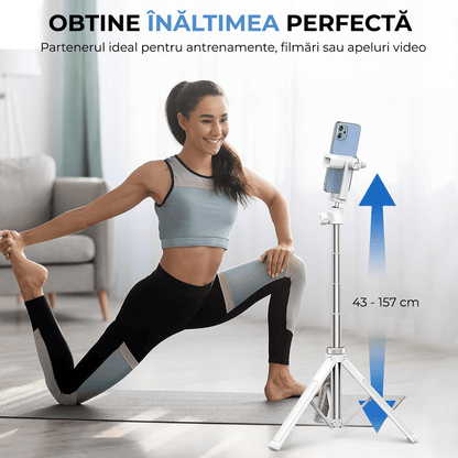 Trepied foto telescopic, universal pentru telefon/cameră/GoPro, Bluetooth, ajustabil, alb
