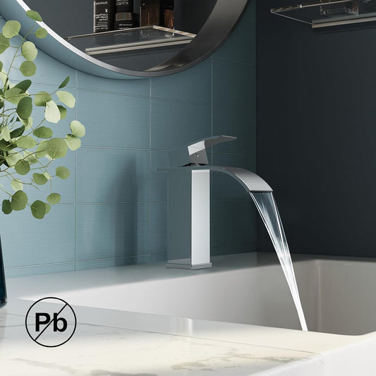 Baterie Chiuveta Argintie Elindor® Inalta, Tip Cascada, Robinet de Apa Modern, Monocomanda pentru Bucatarie si Baie, Otel Inoxidabil, Montare pe Blat, Jet Larg, Incastrata, Multifunctionala Design Elegant pentru Lavoar sau Vas, 14 cm, Nichel Periat