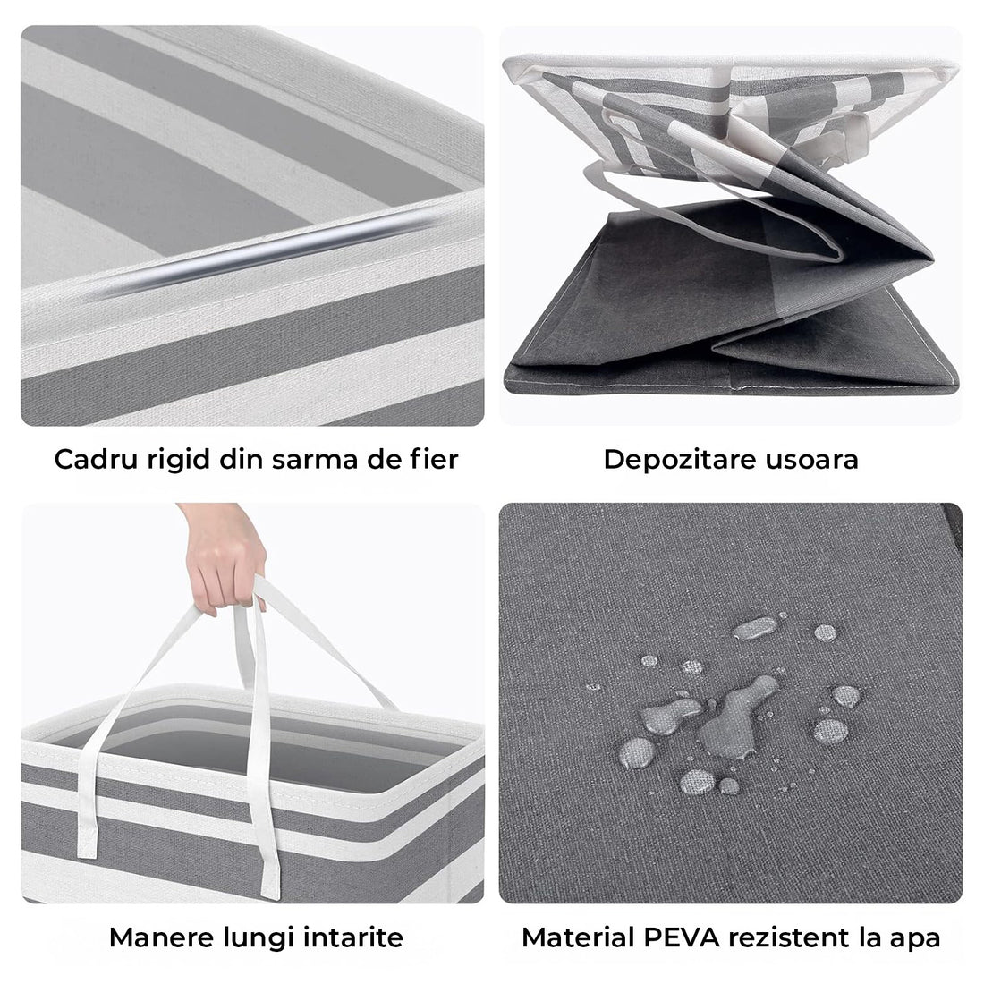 Set 2 Cosuri de Rufe Elindor® Ideal pentru Haine Murdare, Jucarii, Diverse Obiecte, Recipient Sortare Rotund de 75 L, pentru Casa, Baie, Living, Hol, Camera Copiilor sau Hotel, 40 x 30 x 62 cm, Impletit din Franghie din PEVA, Gri