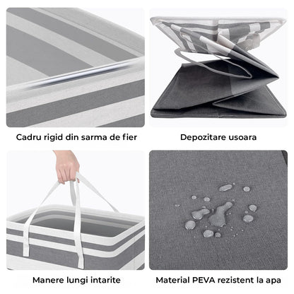 Set 2 Cosuri de Rufe Elindor® Ideal pentru Haine Murdare, Jucarii, Diverse Obiecte, Recipient Sortare Rotund de 75 L, pentru Casa, Baie, Living, Hol, Camera Copiilor sau Hotel, 40 x 30 x 62 cm, Impletit din Franghie din PEVA, Gri