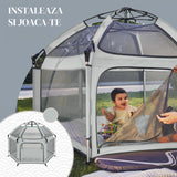 Tarc de Joaca pentru Bebelusi si Copii Elindor® Tip Cort, Spatiul Sigur de Joaca, Plasa de Protectie UV, Include Usa cu Fermoar, Materiale Eco-Friendly și Non-Toxice, Varsta 1-5 ani, 150 x 150 x 122 cm, Gri