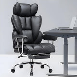 Scaun de Birou Elindor® Ergonomic, Design Contemporan, Scaun cu Spatar si Manere, din Piele PU cu Suport pentru Picioare si Lombar, cu Roti, 52 x 60 x 127 cm, Negru