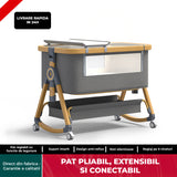 Patut Pliabil Bebelusi Elindo® 3 in 1, Copii 0-12 luni, Leagan Bebe pe 2 Etaje, Cos Depozitare, 6 Trepte de Inaltime Reglabila, Portabil, Plasa Laterala, Roti cu Sistem Blocare, Saltea Integrata, Greutate Maxima 15 kg, Gri