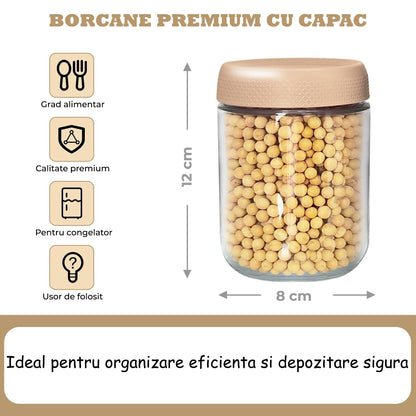 Set 6 Recipiente Sticlă Elindor® pentru Depozitare Alimente Tip Borcan - 475ml