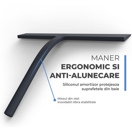 Racleta pentru Geamuri Elindor®, Stergator Ideal pentru Baie, Cabine de Dus, Parbriz, Spalator pentru Geam Interior si Exterior, Aparat de Curatat din Silicon, 22x28 cm, Negru