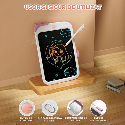 Tableta LCD Desen Elindor® 10 Inch, Jucarie Educativa Pentru Copii, Portabila, Alb