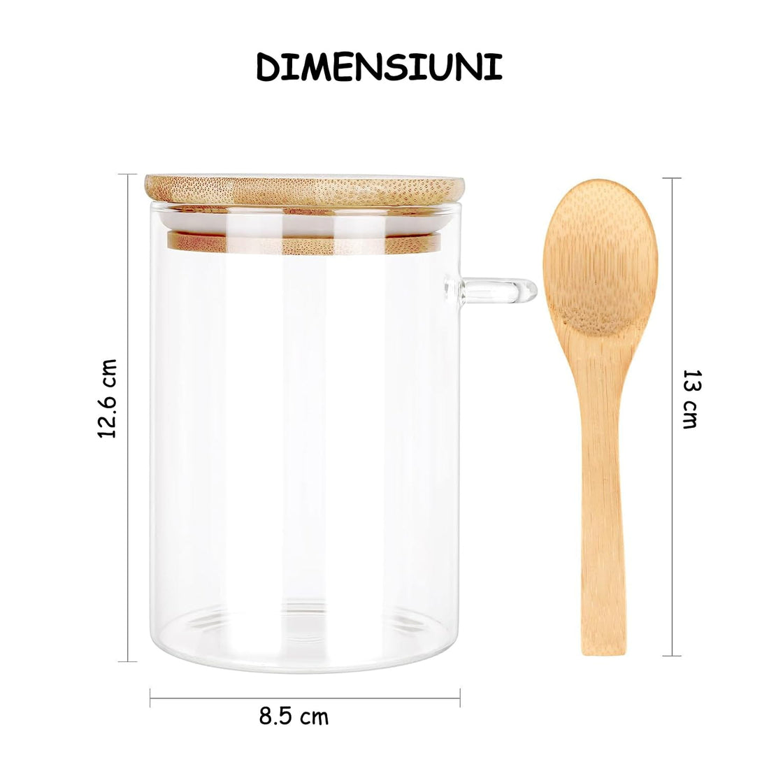 Set 4 Borcane din Sticlă Elindor® pentru Depozitare Alimente, Capace Bambus - 550ml