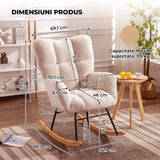 Fotoliu Balansoar Crem Deschis Elindor® cu Perna Moale si Spatar Inalt, Pufos, Ergonomic, Cadru Solid din Otel si Lemn, Suporta 115 kg, Ideal pentru Camera Copilului, Living sau Dormitor