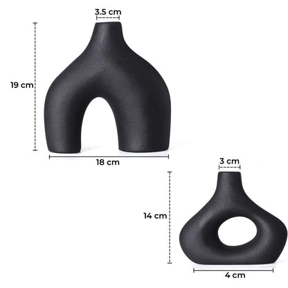 Vaze Moderne Elindor® Set 2 Bucati, Design Unic, Accente Boho, Decorative, Potrivite pentru Orice Tip de Flori, Negru