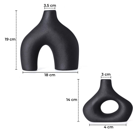 Vaze Moderne Elindor® Set 2 Bucati, Design Unic, Accente Boho, Decorative, Potrivite pentru Orice Tip de Flori, Negru
