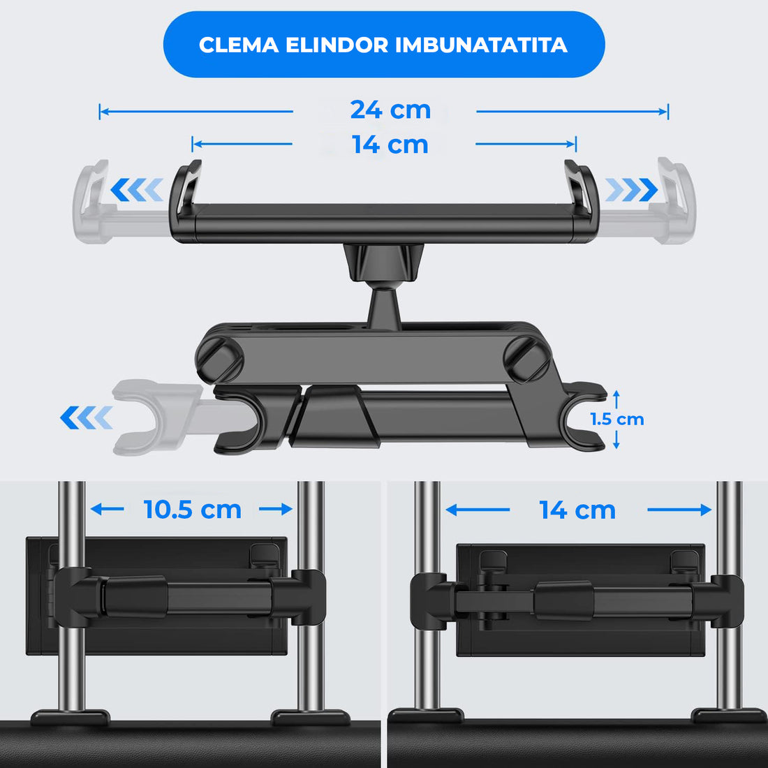 Suport Auto Tableta si Telefon Premium Elindor® pentru Tetiera Scaun, Universal, Compatibil 4.7-13 inch,  iPad, Switch, Sumsung Tab, Smartphone, Ajustabil 360°, Flexibil, Pliabil, Ideal pentru Copii sau Adulti, Orizontal, Accesorii Masina, Negru