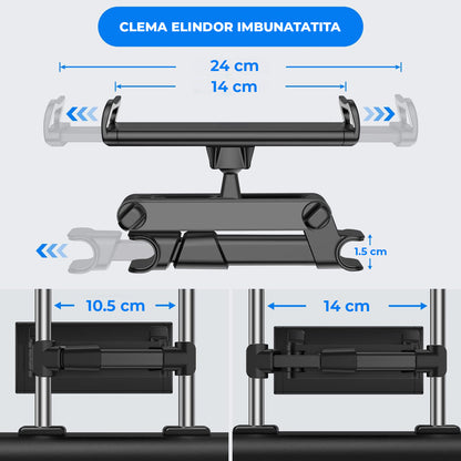 Suport Auto Tableta si Telefon Premium Elindor® pentru Tetiera Scaun, Universal, Compatibil 4.7-13 inch,  iPad, Switch, Sumsung Tab, Smartphone, Ajustabil 360°, Flexibil, Pliabil, Ideal pentru Copii sau Adulti, Orizontal, Accesorii Masina, Negru