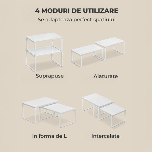 Set 2 Rafturi Elindor® din Bambus, Raft Extensibil si Suprapus pentru Bucatarie, Organizator Metalic Reglabil, Ideal ca Etajera Depozitare in Camara sau Birou, Perfect pentru Condimente, Vesela, Farfurii, Stabil si Compact, Polita pentru Obiecte Diverse,