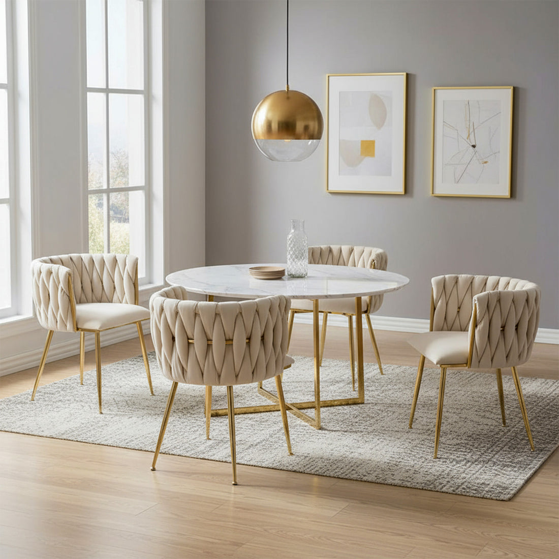 Set 2 Scaune Elindor® Ergonomice, Tip Scoica, Design Contemporan, Scaun cu Spatar si cu Manere, din Catifea cu Picioare Metalice Aurii, Potrivite pentru Living, Bucatarie, Birou, Dormitor, Bej