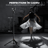 Trepied foto telescopic, universal pentru telefon/camera/GoPro, Bluetooth, ajustabil pana la 170 cm, negru