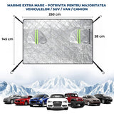 Parasolar Auto Elindor® pentru Parbriz si Oglinzi, Benzi Reflectorizante, Material cu 4 Straturi, Universal, Folie pentru Protectie Soare, Anti-inghet, Pliabil, Usor de Depozitat, Accesorii Masina Exterior, 250 x 145 cm, Argintiu