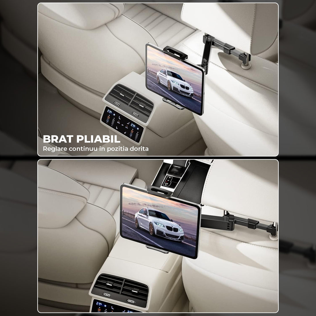 Suport Auto Tableta si Telefon Premium Elindor® pentru Tetiera Scaun, Compatibil 4.4-11 inch, iPad, Samsung Tab, Switch, Smartphones, Universal, Brat Extensibil Ajustabil 360°, Pliabil, Ideal pentru Copii sau Adulti, Accesorii Masina, Negru