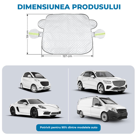 Parasolar Auto Elindor® pentru Parbriz si Oglinzi, Magnetic cu 9 Magneti, cu Banda Reflectorizanta, Material cu 4 Straturi, Universal, Folie pentru Protectie Soare, Anti-inghet, Pliabil, Usor de Depozitat, Accesorii Masina Exterior, 157 x 126 cm, Argintiu