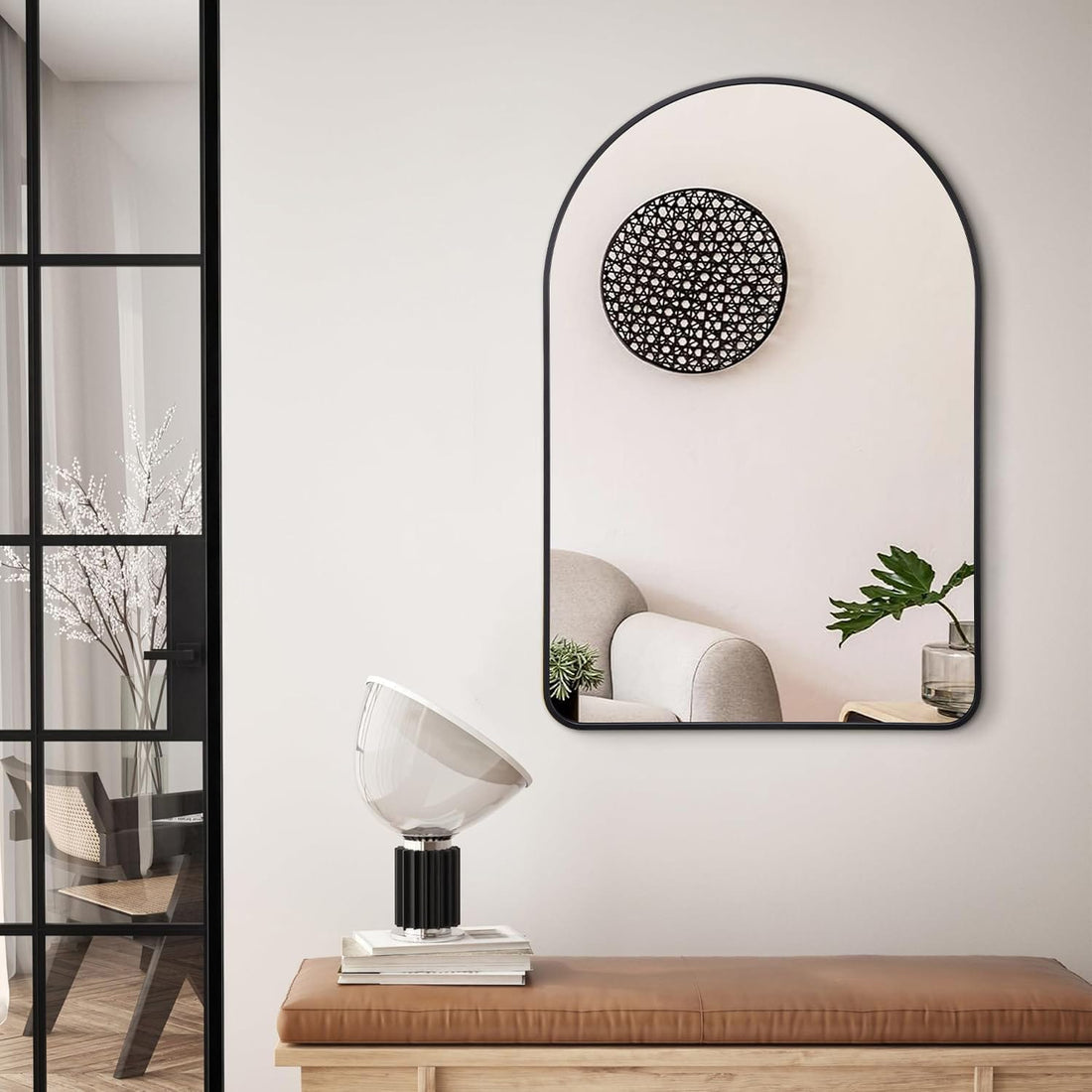 Oglinda de Perete Elindor® Arcuita 55x75 cm, Reflexie HD, Rama Neagra