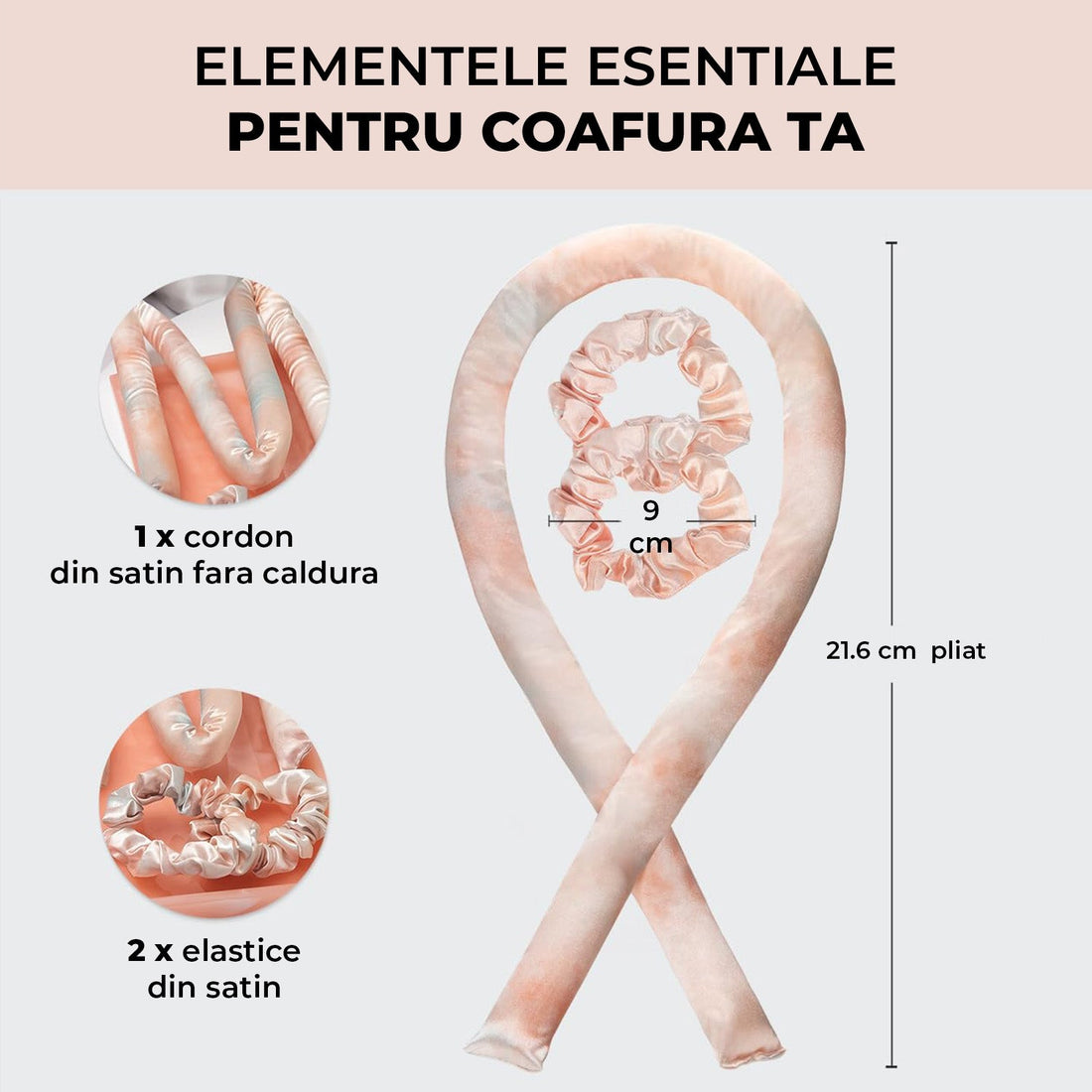 Ondulator din Satin Elindor®, Bucle fara Caldura, Protectie pentru Par, Confortabil, Roz