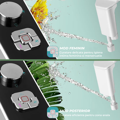 Bideu Retractabil Elindor® pentru Toaleta cu Functie de Auto Curatare, Non Electric, Ultra Slim, Buton Control de Presiune, pentru Igiena Personala, Apa Rece, Kit Accesorii WC, Sistem Bidet pentru Colac si Capac de Toalete, Set pentru Baie, Negru