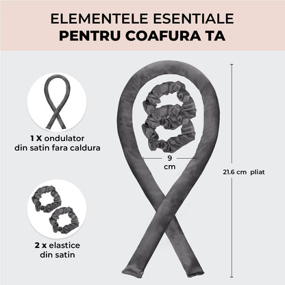 Ondulator din Satin Elindor®, Bucle fara Caldura, Protectie pentru Par, Confortabil, Negru