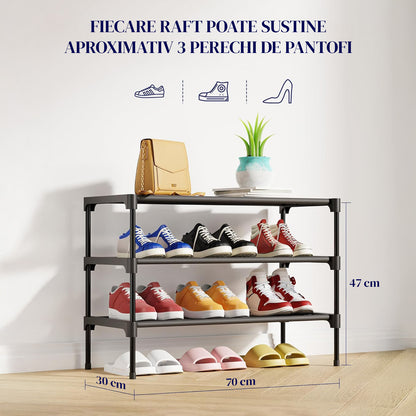 Organizator pentru Pantofi Elindor® Pantofar cu 3 Nivele Mari, Fara Gauri, Suport Metalic pentru Papuci, Dulap Hol, Dormitor, Economisire Spatiu, Depozitare Incaltaminte, 30 × 70 × 47 cm, Negru