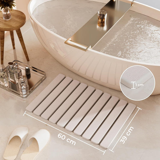 Covor de Baie Elindor® Pliabil, din Diatomit, Antiderapant, Absorbant, Dreptunghiular, Potrivit in Fata la Cada, Cabina de Dus, WC, Chiuveta, Model Uni, 60 x 39 x 1 cm, Alb