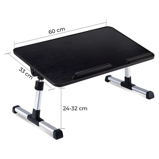 Masa Pliabila pentru Laptop Elindor® cu Ventilator USB Inclus, Antiderapanta, 3 Unghiuri de Inclinare, 5 Nivele Inaltime, Birou Portabil Utilizare in Orice Loc, Ideala la Munca sau Mic Dejun la Pat, 60 x 33 cm, Negru