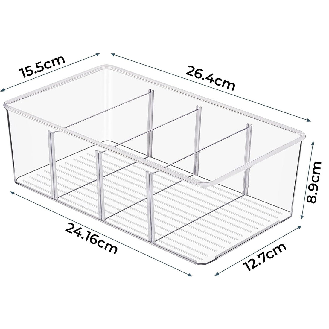 Set de 4 Containere Elindor® pentru Camara si Frigider, cu Compartimente Reglabile si Design Stivuibil, din ABS, Condimente, Sosuri sau Alimente Mici, cu Format Compact si Corp Transparent, Organizator Bucatarie, Cutie, Separatoare, Plastic