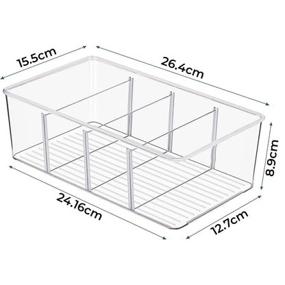 Set de 4 Containere Elindor® pentru Camara si Frigider, cu Compartimente Reglabile si Design Stivuibil, din ABS, Condimente, Sosuri sau Alimente Mici, cu Format Compact si Corp Transparent, Organizator Bucatarie, Cutie, Separatoare, Plastic