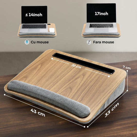 Suport Universal Maro pentru Laptop Elindor®, Masa Multifunctionala, din Lemn, Birou Portabil cu Sertar de Depozitare si Suport pentru Tableta, Masuta Stand Dimensiuni 43x33x7 cm