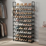 Organizator pentru Pantofi Elindor® Pantofar cu 10 Nivele Mari si 10 Carlige Metalice, Fara Gauri, Suport Metalic pentru Papuci, Dulap Hol, Dormitor, Economisire Spatiu, Depozitare Incaltaminte, 25 × 86 × 173 cm, Negru