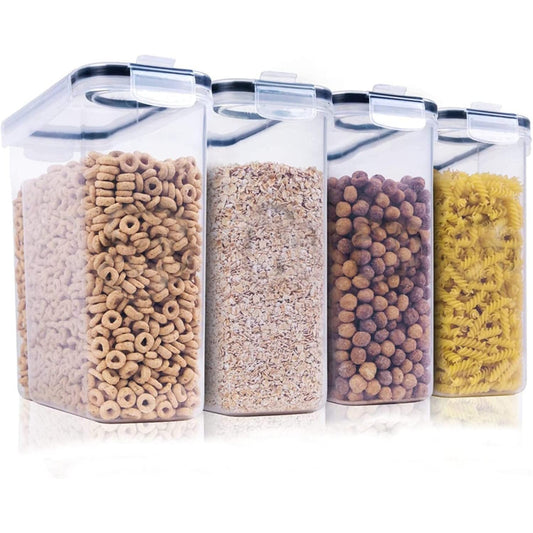 Set 4 Recipiente pentru Alimente Elindor®, 4L, Închidere Ermetică, Transparent