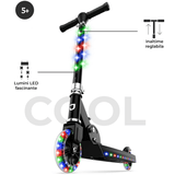 Trotinetă cu Lumini LED Elindor® pentru Copii, Pliabilă și Reglabilă, Neagră