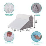 Set 3 Perne Ortopedice Elindor® pentru Pat, Perna Spuma cu Memorie, Hipoalergenica, Suport Spate, Picioare, Genunchi, Post-Operator, Anti-Reflux, Antisforait, Antirid, Pliabile, Hipoalergenic Huse Bumbac Aspect Catifea, Reglabile 23-30 cm, Alb/Gri