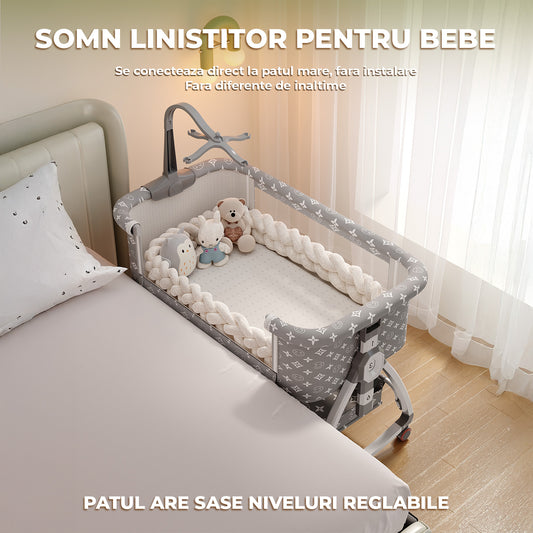 Patut Pliabil pentru Bebelusi Elindor® 3 in 1, Plasa Anti-insecte, Functie de Leagan, 6 Trepte de Inaltime Reglabile, Unghi Inclinat 5°, Plasa Anti-Insecte, Cos Depozitare, Saltea 83x50 cm Inclusa, Ajustabil, Varsta 0-12 Luni, Greutate Suportata 10 kg, Gr