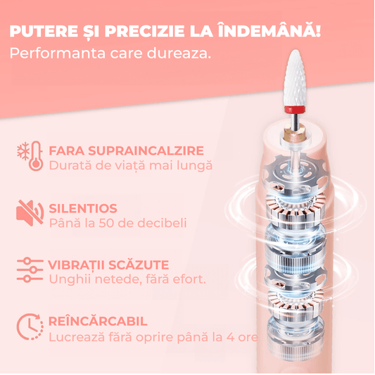 Freza Electrică Unghii Elindor® 18.000 RPM, 6 Capete, Reîncărcabilă, Roz