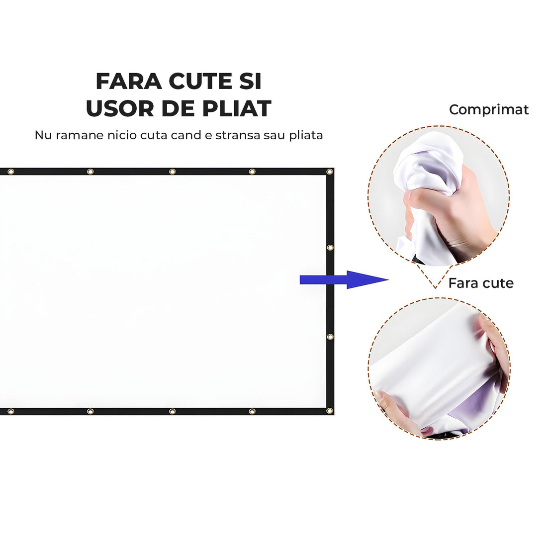 Ecran Proiector Elindor® Portabil, 120 Inch, Panza Proiectie 4K, Pliabil, Montaj Rapid Interior si Exterior, pe Perete, Ideal pentru Videoproiector, Cinema Acasa, Prezentari si Evenimente, Negru