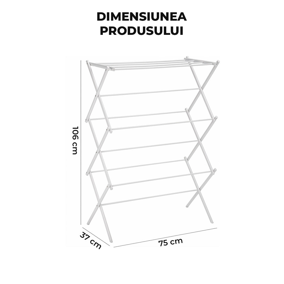 Uscator Vertical Elindor® pentru Rufe haine 6 Nivele, Pliabil, 11 Bare pentru Uscare Haine, Suport Fix, Economie de Spatiu, Ideal pentru Interior, Greutate Maxima Suportata 14.5 kg, 37 × 75 × 106 cm, Alb