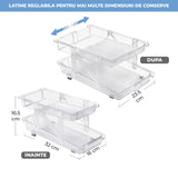 Organizator Bauturi Elindor® pentru Frigider, Dulap sau Blat, 10-11 Doze de 330-500 ml, 2 Nivele, Ajustabil, Antiderapant, Potrivit si pentru Iaurt,32 x 23.5 x 16.5 cm, Transparent